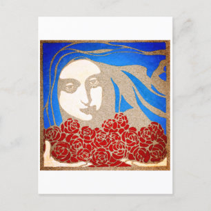 Postal Mujer con rosas