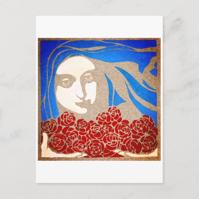 Postal Mujer con rosas (Anverso)