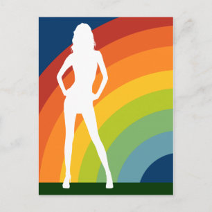 Postal mujer con silueta de arco iris