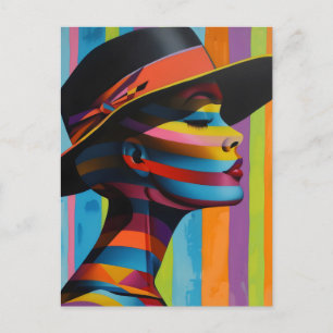 Postal Mujer con sombrero colorido 5 Silueta llamativa
