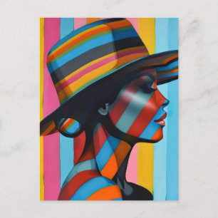 Postal Mujer con sombrero colorido 7 Silueta llamativa