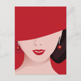 Postal Mujer con sombrero rojo