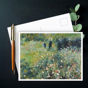 Postal Mujer con sombrilla en un jardín por Auguste Renoi