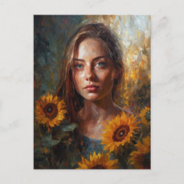 Postal Mujer Con Sunflower