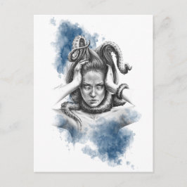 Postal Mujer con tentáculos en el arte surrealista de la