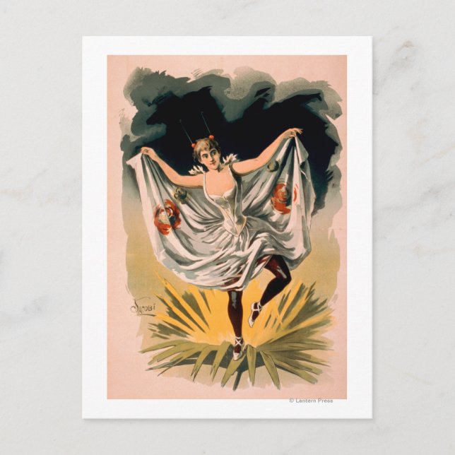 Postal Mujer con traje de baile en Poster de flores (Anverso)