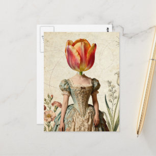 Postal Mujer con Tulipán por Cabeza