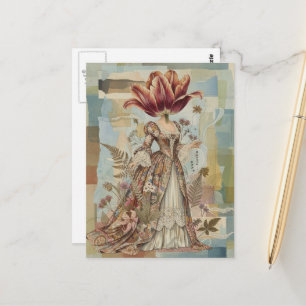Postal Mujer con Tulipán por Cabeza Collage