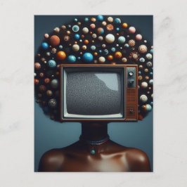 Postal Mujer con TV en la cabeza cabello negro natural