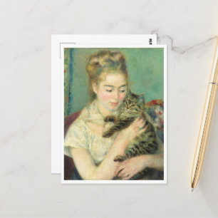 Postal Mujer con un gato de Auguste Renoir