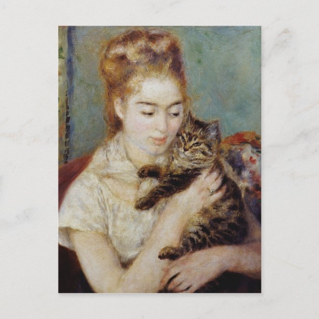Postal Mujer con un gato de Pierre-Auguste Renoir (Anverso)