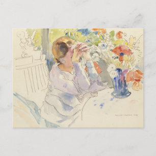 Postal Mujer con un ramo de flores   Philipp Franck