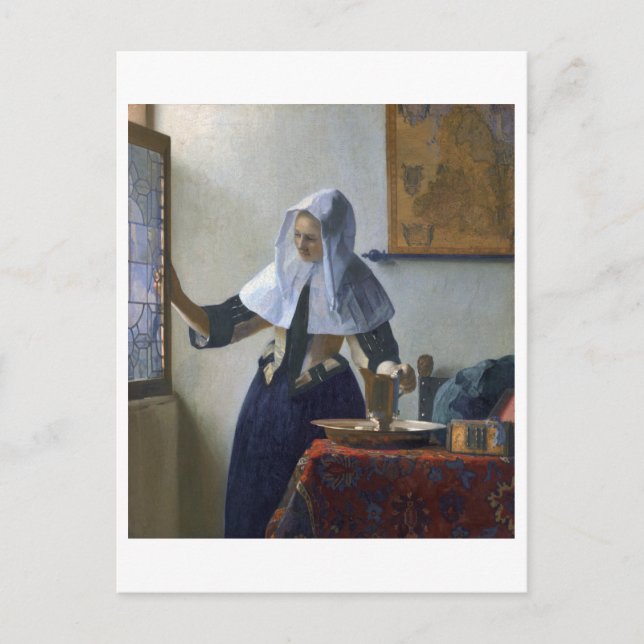 Postal Mujer con un salto de agua de Johannes Vermeer (Anverso)