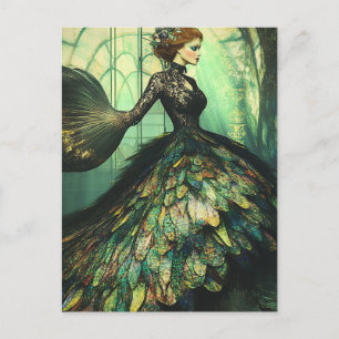 Postal Mujer con un vestido negro de pescado Moda Fantasí