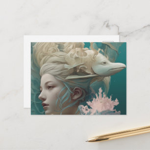 Postal Mujer con una anguila en la cabeza