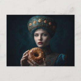 Postal Mujer Con una Donut