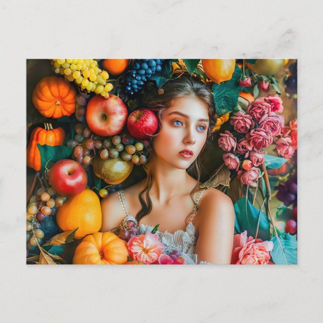 Postal Mujer con uvas y arreglo floral (Anverso)