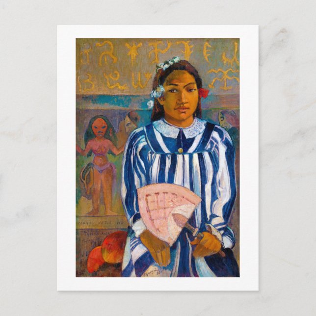Postal Mujer con ventilador, Gauguin (Anverso)