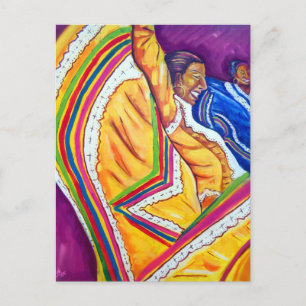 Postal Mujer con vestido amarillo