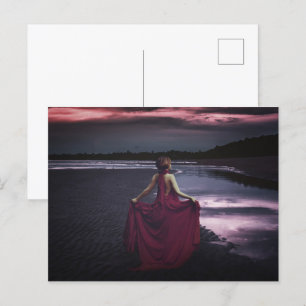 Postal Mujer con vestido, arte fino