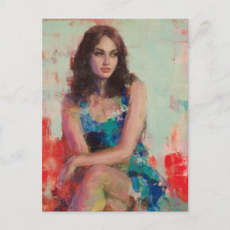 Postal Mujer con vestido azul