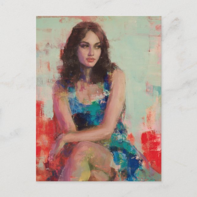 Postal Mujer con vestido azul (Anverso)