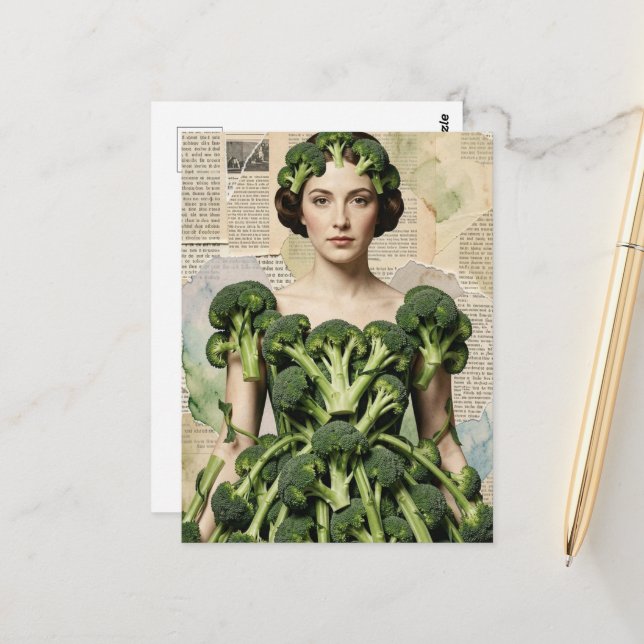Postal Mujer con vestido de brócoli tonto (Anverso/Reverso In Situ)