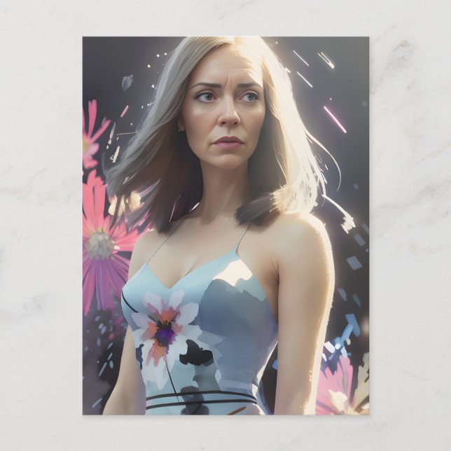 Postal Mujer con vestido floral (Anverso)