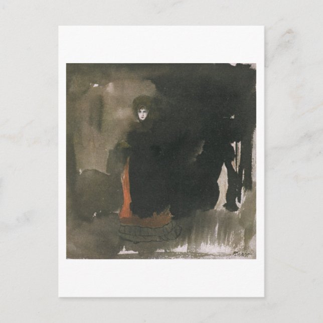 Postal Mujer con vestido rojo (con papel) (Anverso)