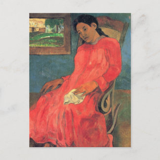 Postal Mujer con vestido rojo - Paul Gauguin