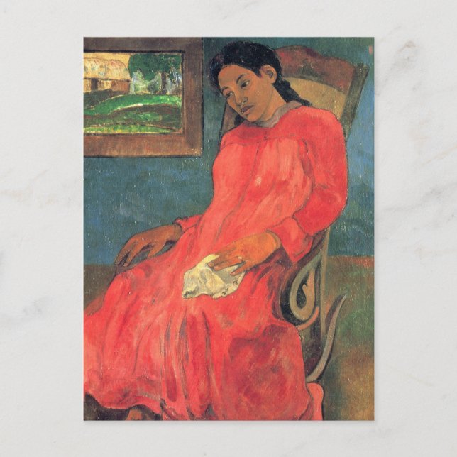 Postal Mujer con vestido rojo - Paul Gauguin (Anverso)