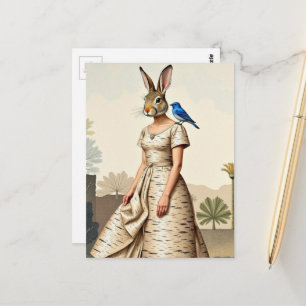 Postal Mujer conejo en un collage de moda de vestido de c