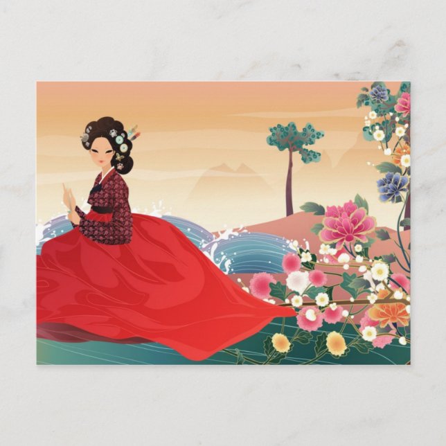 Postal mujer coreana en un hanbok (Anverso)