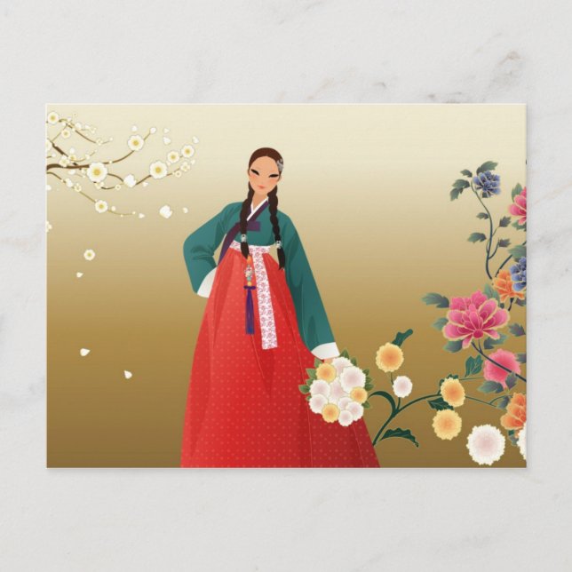 Postal mujer coreana en un hanbok (Anverso)