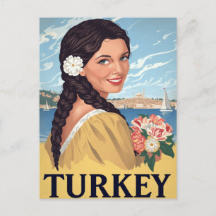 Postal Mujer Costera Turca Retro