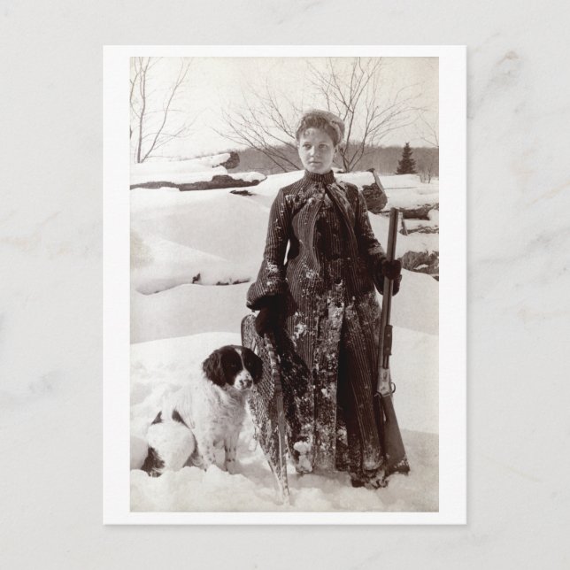 Postal Mujer de 1890 y su perro de caza de Bretaña (Anverso)