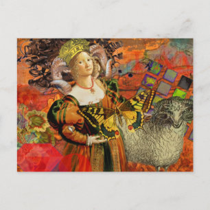 Postal Mujer de Aries Naranja: Collage de Arte Antiguo de