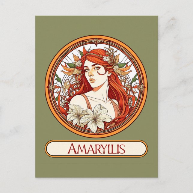 Postal Mujer de Art Nouveau Amaryllis (Anverso)