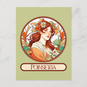 Postal Mujer de Art Nouveau Poinsettia