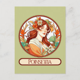 Postal Mujer de Art Nouveau Poinsettia
