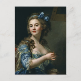 Postal Mujer de arte francés vintage con vestido azul