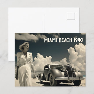 Postal Mujer de blanco caminando por la playa en Miami