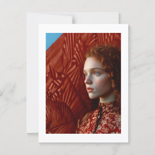 Postal Mujer de cabello rojo, por un cuadro de caballos r