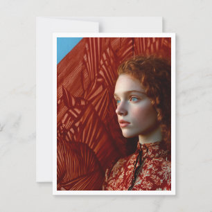 Postal Mujer de cabello rojo, por un cuadro de caballos r