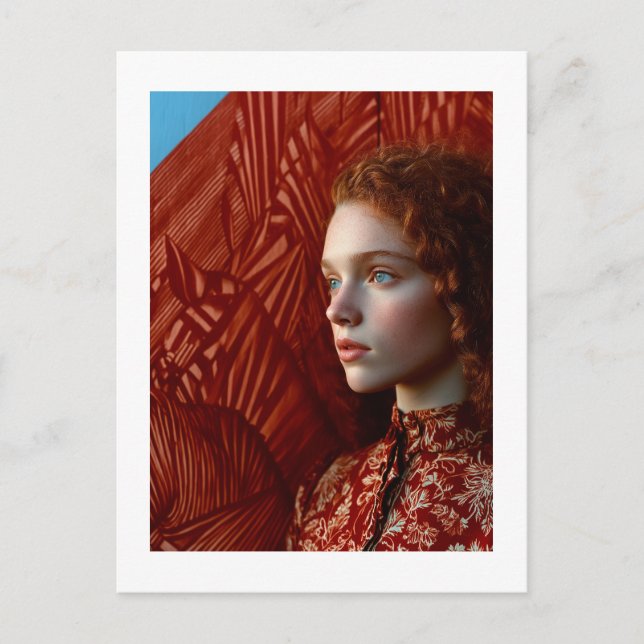 Postal Mujer de cabello rojo, por un cuadro de caballos r (Anverso)