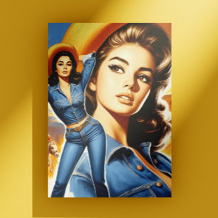 Postal Mujer de campo con jeans vintage