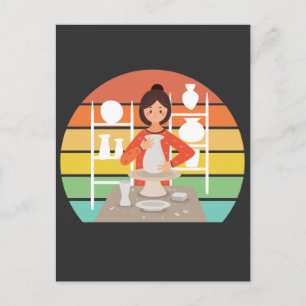 Postal Mujer de cerámica retro horno de cerámica