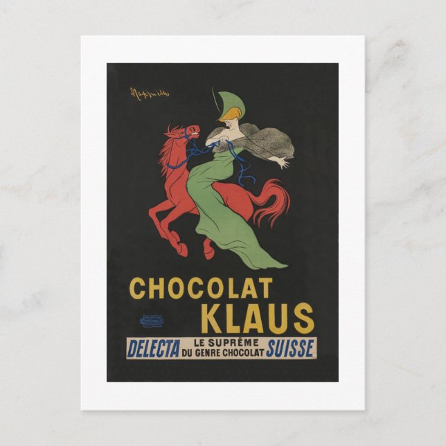 Postal Mujer de chocolate Klaus a caballo (Anverso)
