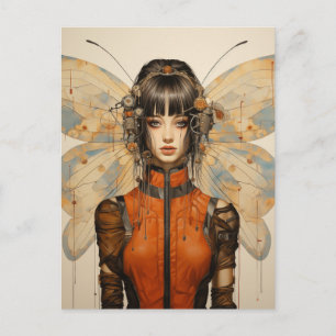 Postal Mujer de ciencia ficción fantástica con alas de in