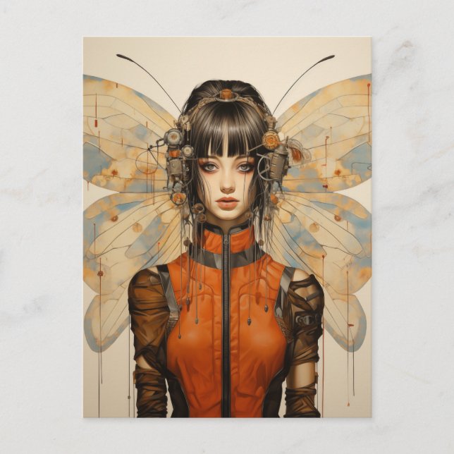 Postal Mujer de ciencia ficción fantástica con alas de in (Anverso)